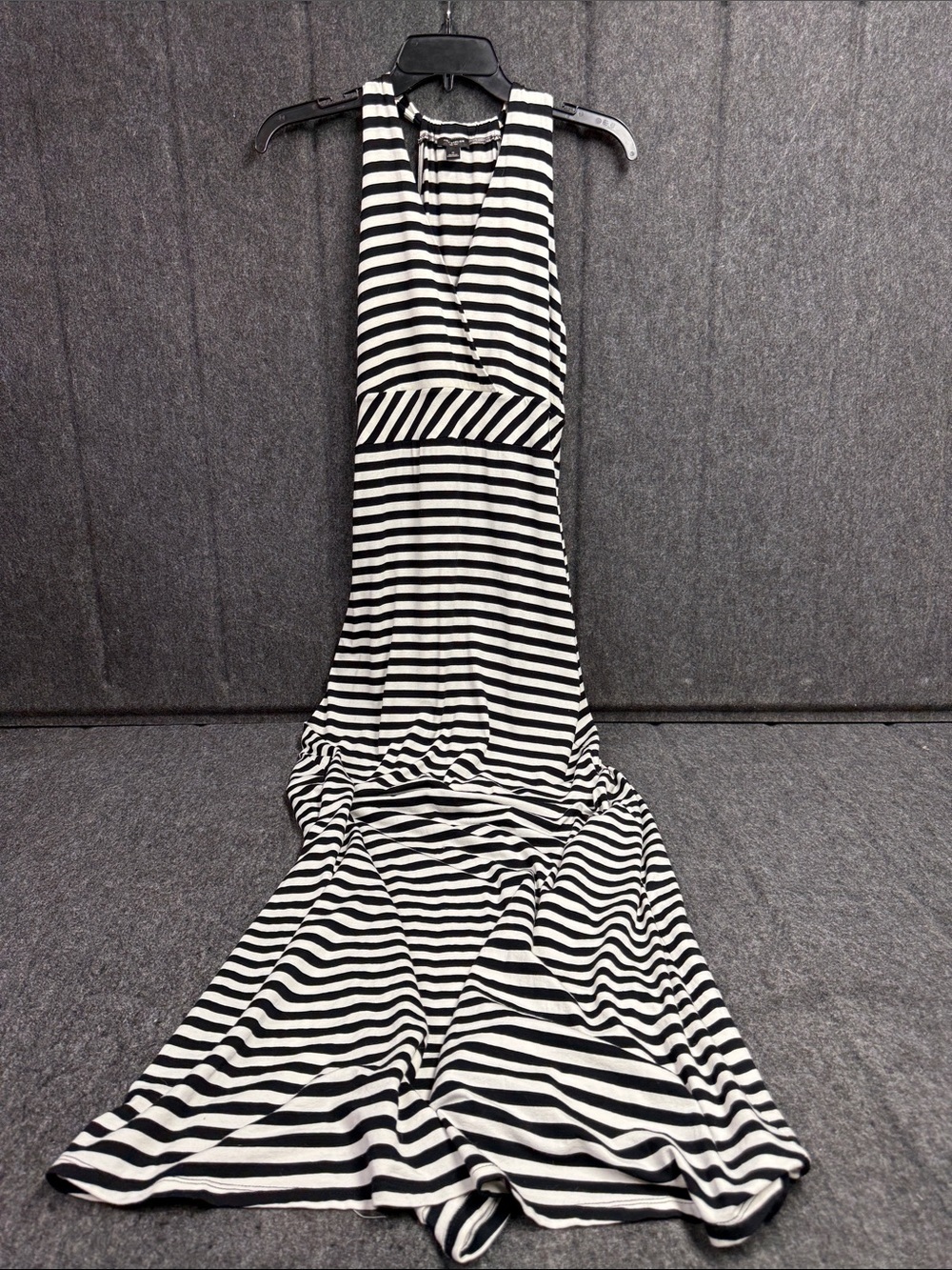 Black and White Striped Halter Maxi Dress